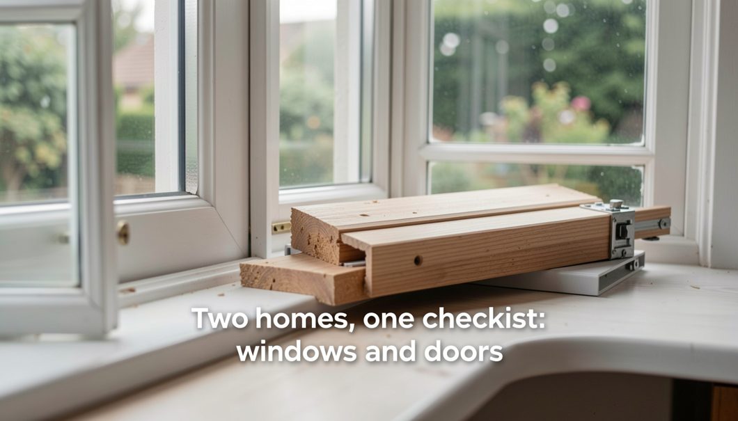 A wooden sash window half open with condensation on the glass and a paint tin on the sill below.